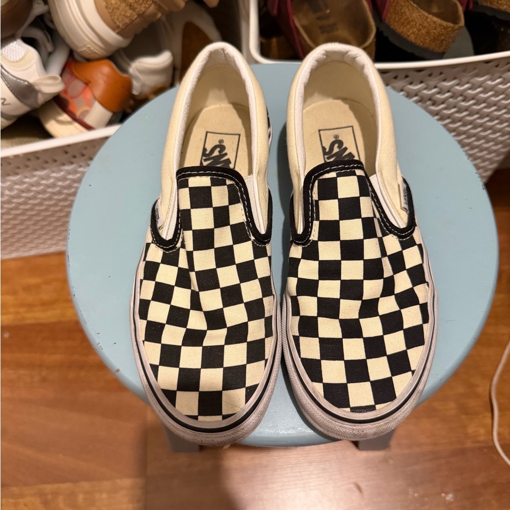 Vans Black and Cream Checkerboard Slip-Ons